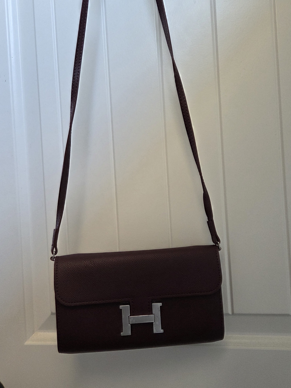 Burgundy Crossbody Bag with Silver H Clasp